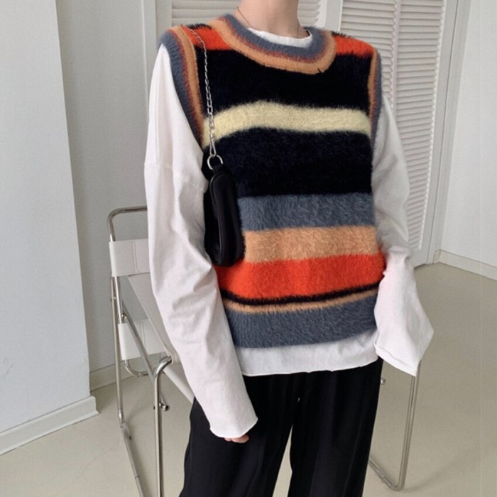 Women Sleeveless Waistcoat Striped Sweater Vest