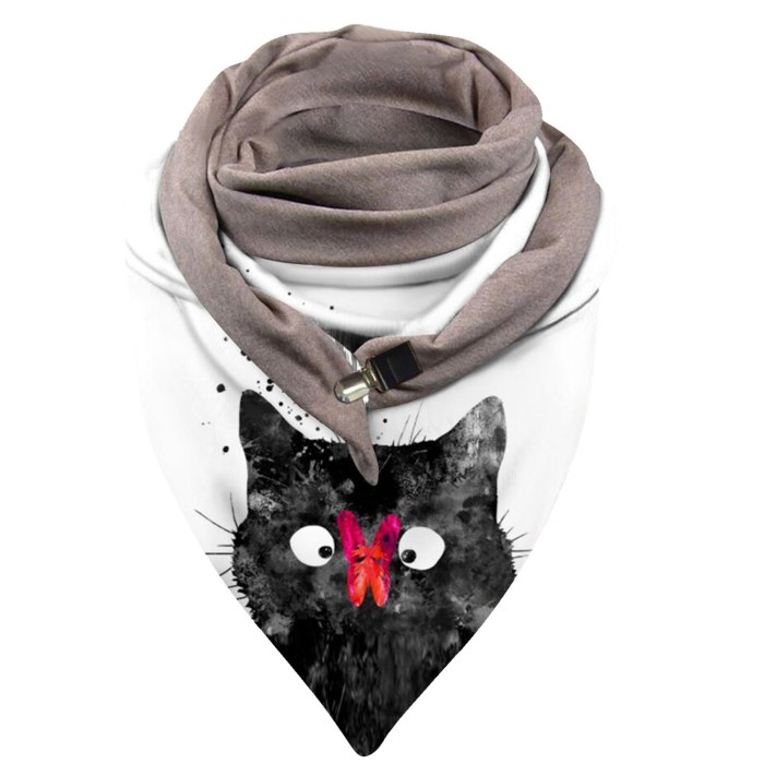 Double-layer Buckle Scarf Autumn Winter Warm Windproof Cat Prints