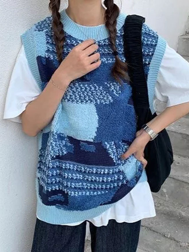 Women's Patchwork Knit Sweater Vest