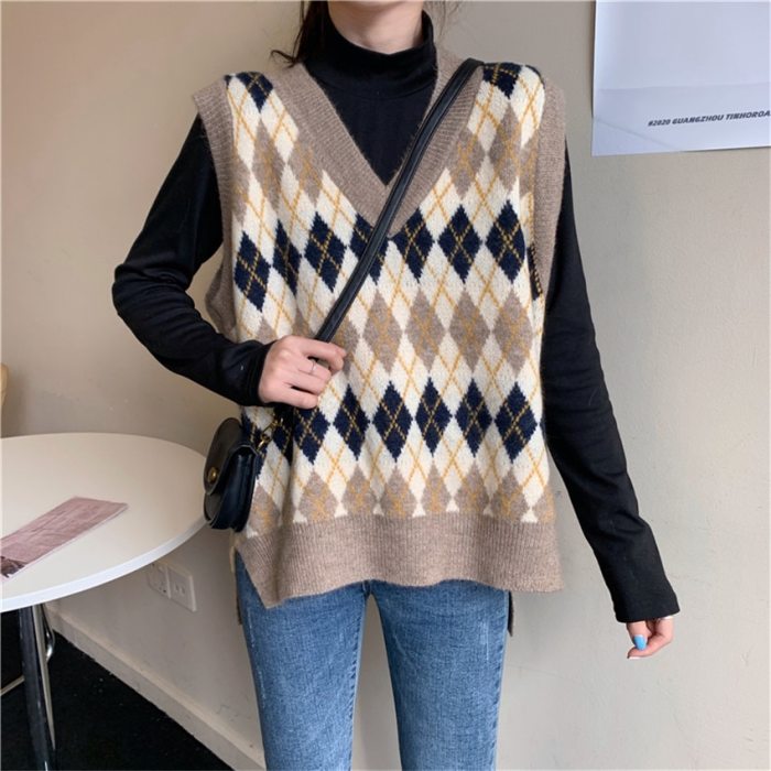 Women V-Neck Knitted Pullover Sleeveless Sweater Vest