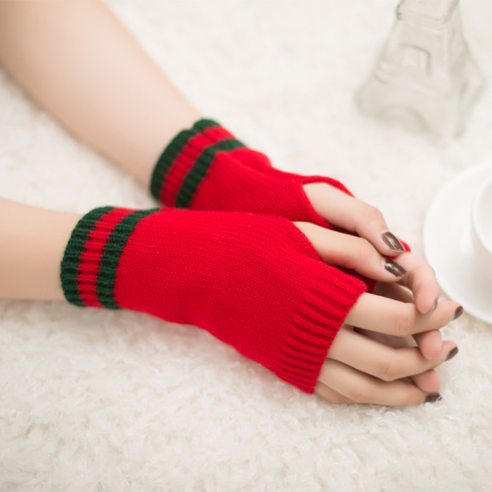 New style striped woolen half finger gloves candy color warm gloves