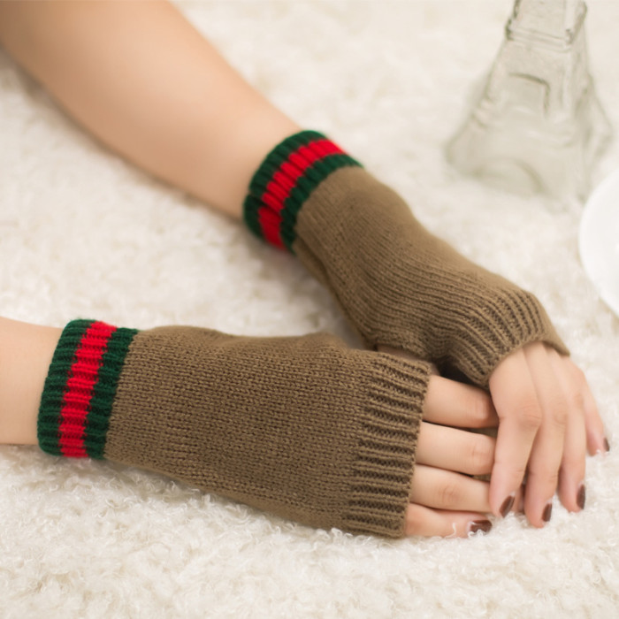 New style striped woolen half finger gloves candy color warm gloves