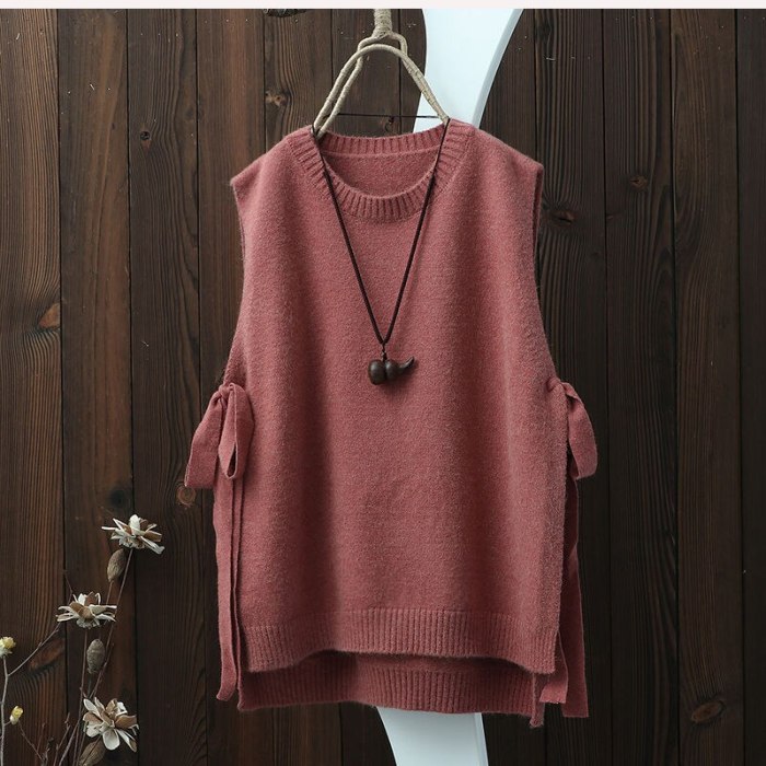 Round neck solid color knitted waistcoat women's vest