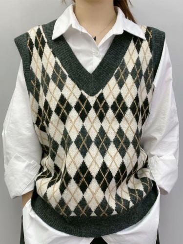 Fashion Geometric V-neck Sweater Vest