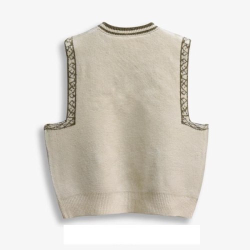 Vintage Knitted Sleeveless Sweater Vest Round Collar Pullover Fashion Women