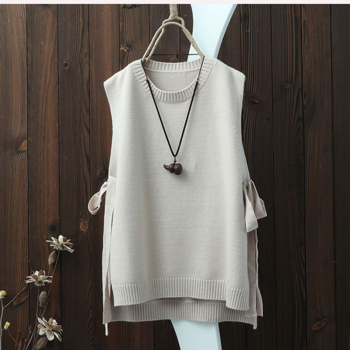 Round neck solid color knitted waistcoat women's vest