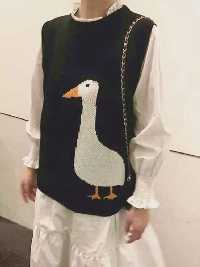 Women Vintage Goose Pattern Knitted Sweater Vest