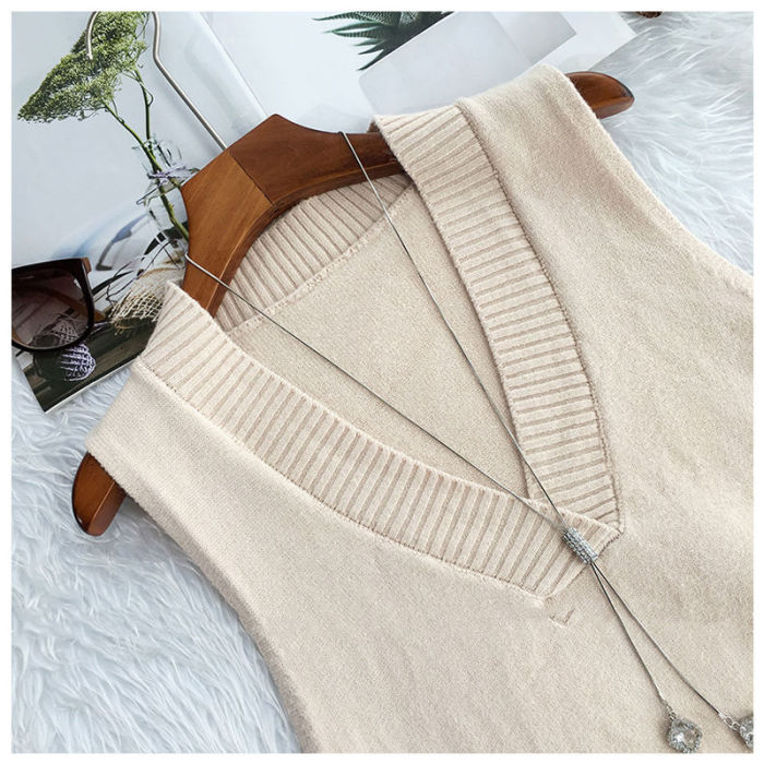 V-neck knitted vest women's sweater loose wild sweater vest