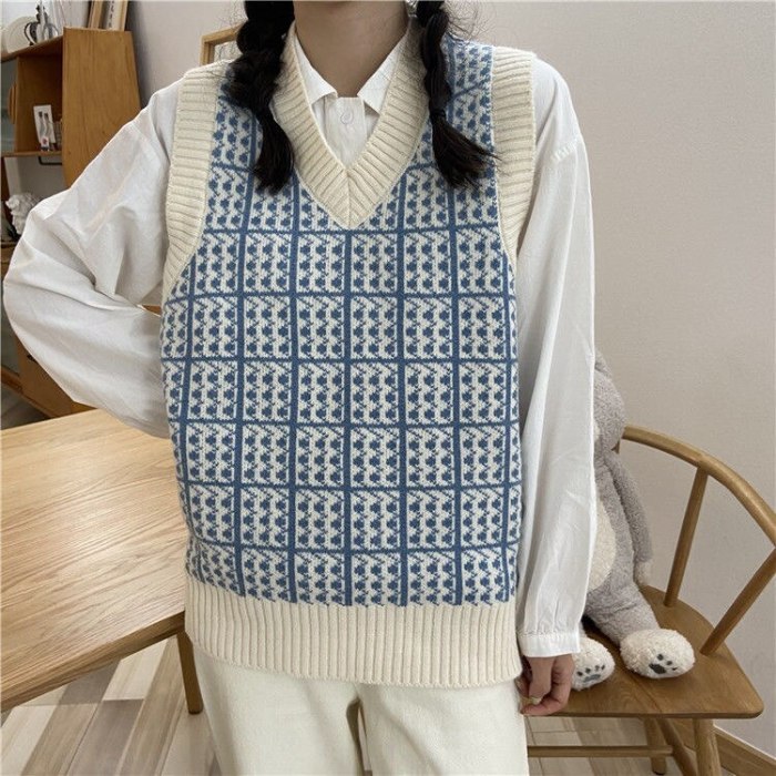 Casual Fashion Knit Plaid Sweater Vest