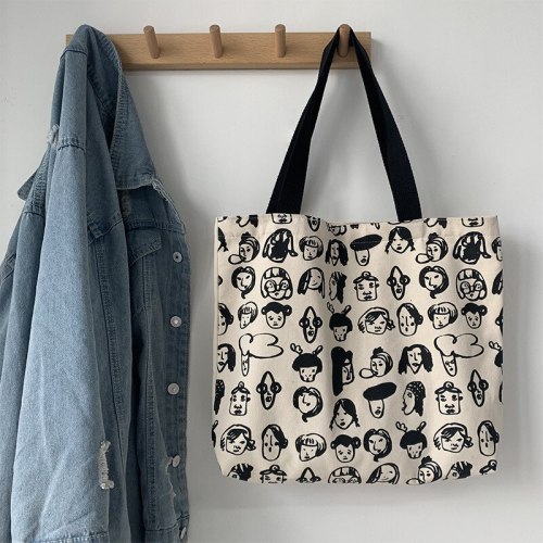 Canvas Shoulder Bags for Women Cartoon Printing Cotton Cloth Eco