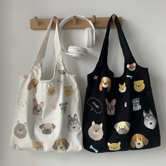 Canvas Tote Shoulder Bags Cartoon Dog Cotton Cloth Eco Shopping Bag