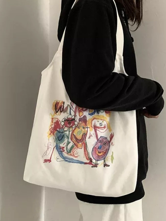 Tote Shopping Bag for Lady Cartoon Canvas Students Cotton Cloth Eco