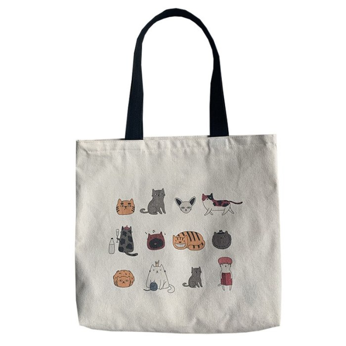 Canvas Totes Bag for Eco Reusable Shopping Bag Cartoon Cat Cotton Cloth Student Bags