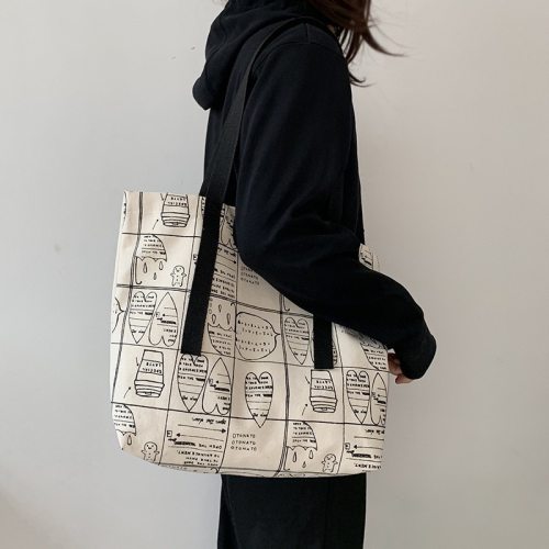 Fashion Printing Canvas Shoulder Bags Foldable Eco Shopping Bag Cotton Cloth Tote Bag