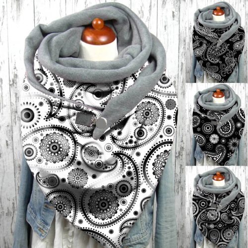 Fashion Winter Women Printing Button Soft Wrap Casual Warm Scarves Shawls Bib