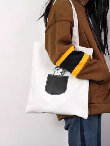 Canvas Tote Bag for Cotton Cute Cartoon Cat Eco Reusable Shopping Bag