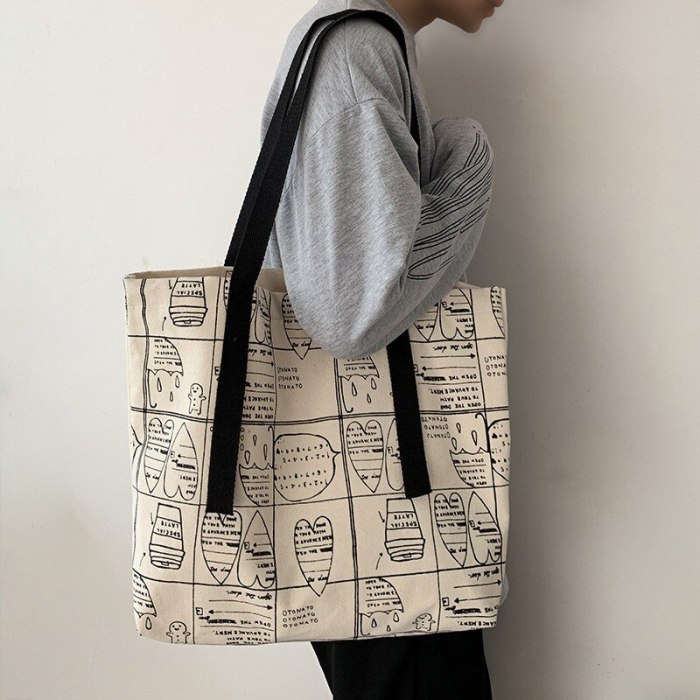 Fashion Printing Canvas Shoulder Bags Foldable Eco Shopping Bag Cotton Cloth Tote Bag