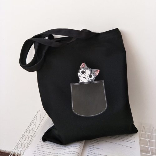 Canvas Cotton Cute Cartoon Cat Shopping Bag