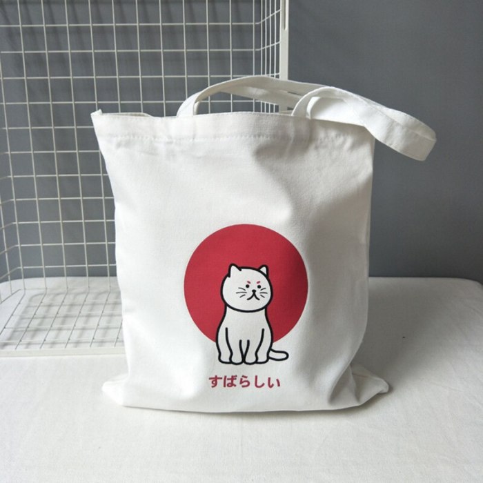 Canvas Tote Shoulder Bags Cat Print Handbags Eco Friendly
