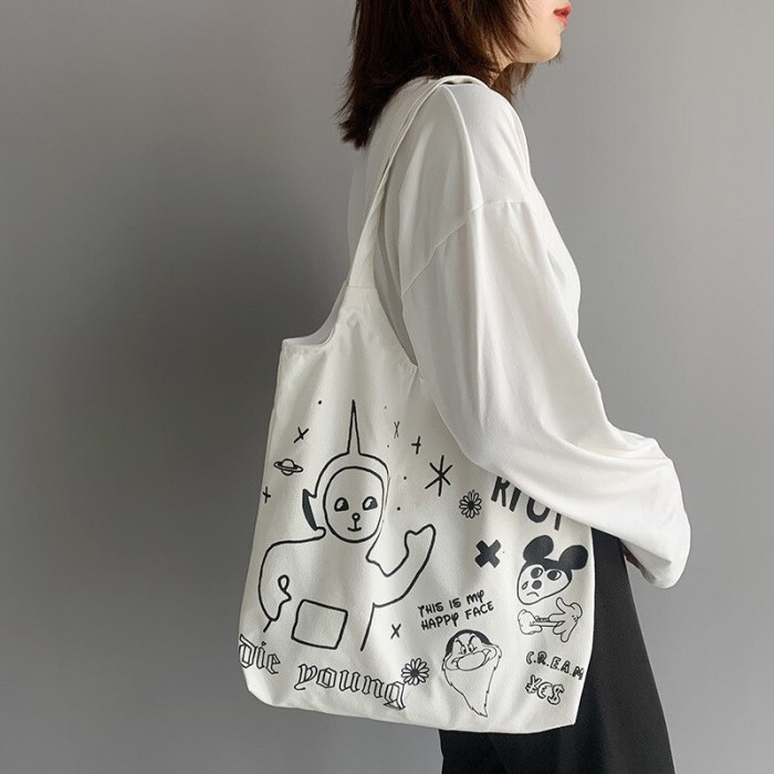 Tote Shopping Bag for Lady Cartoon Canvas Students Cotton Cloth Eco