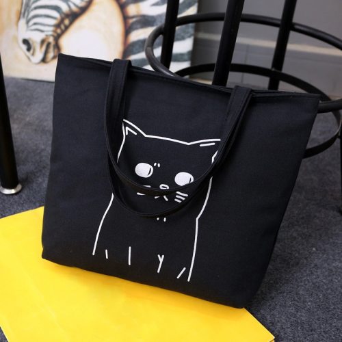 Cute Cats Canva Handbag Totes Black Reusable Shoulder Bags