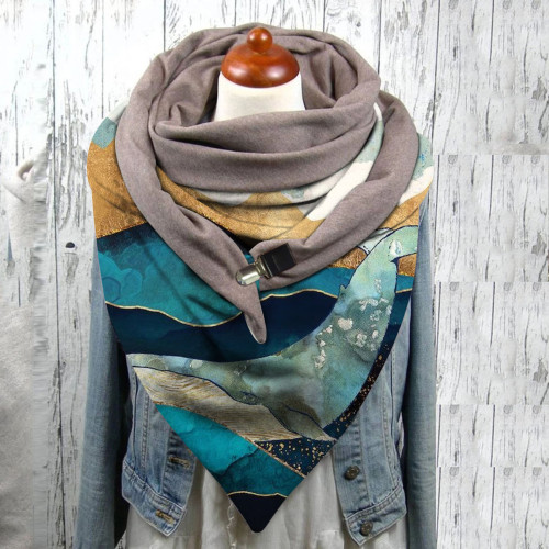 Colorful mountain peak woods print button scarf shawl winter windproof