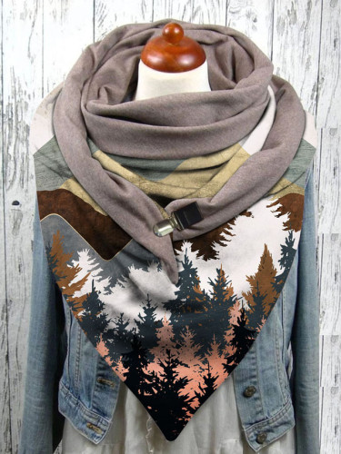 Landscape print button scarf soft wrap warmth shawl winter windproof