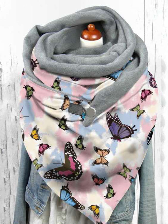 Winter Button Soft Wrap hijab velvet butterfly pattern Scarves Shawls