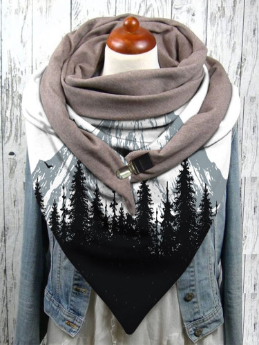 Color wood print button scarf shawl winter windproof