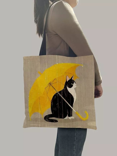Customized Cartoon Cat Print Tote Bag For Reusable Shopping Bags School Bags