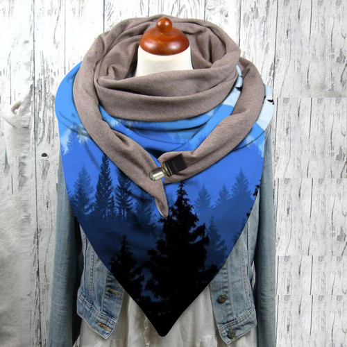 Landscape print button scarf soft wrap warmth shawl winter windproof