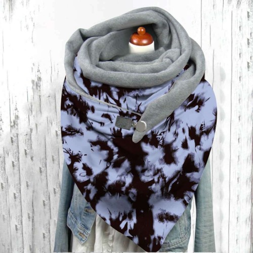 Winter button soft wrap headscarf flower print scarf shawl