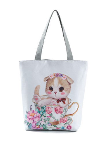 New cartoon cute cat print women's shoulder bag