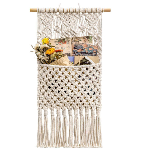 Handmade cotton rope woven tapestry storage bag wall hanging decoration