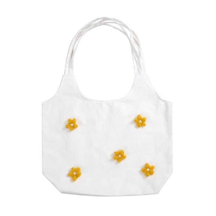 Women Canvas Shoulder Bag Bright Daisies Cotton Cloth Handbag Flower Casual Totes