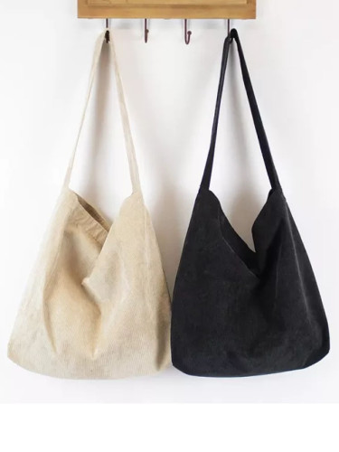 Women Corduroy Shoulder Bag Canvas Fabric Handbag Books Bag