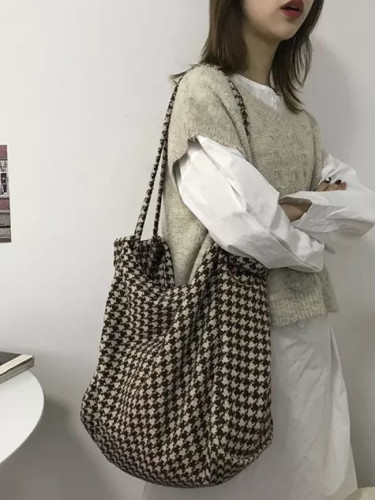 Women Woolen Canvas Bags Big Tote Casual Shoulder Shopping Bag