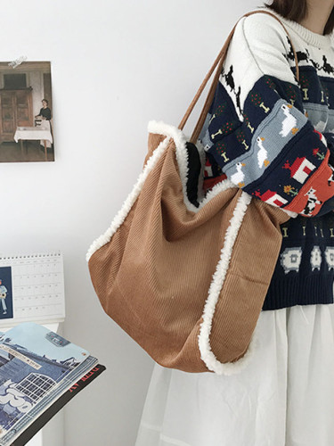 New Corduroy Bag Simple Canvas Shoulder Bag Large Capacity Handbag