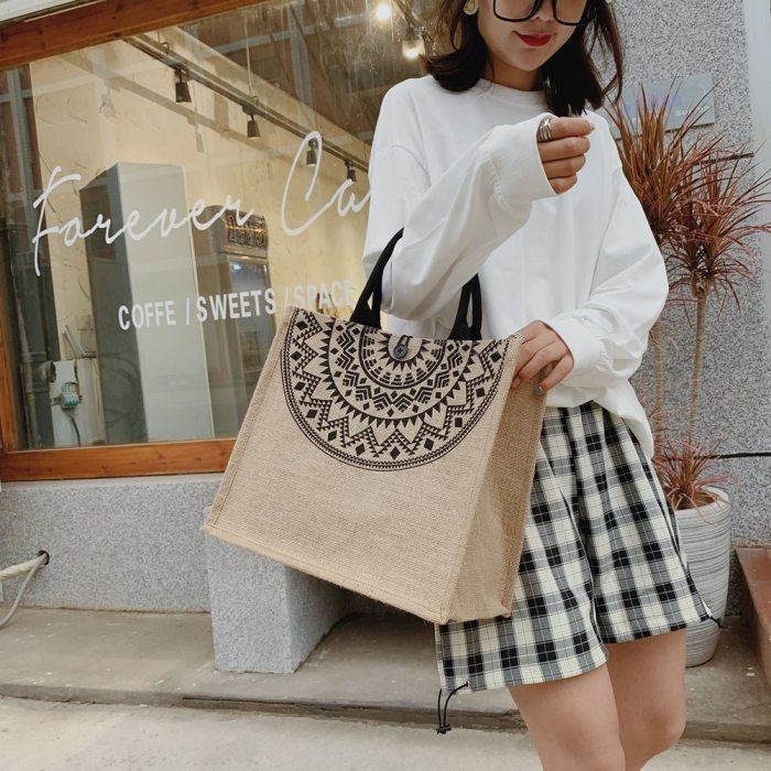 Shoulder Shopping Bag Simple Cotton Linen Handbag Women Ethnic Style Tote