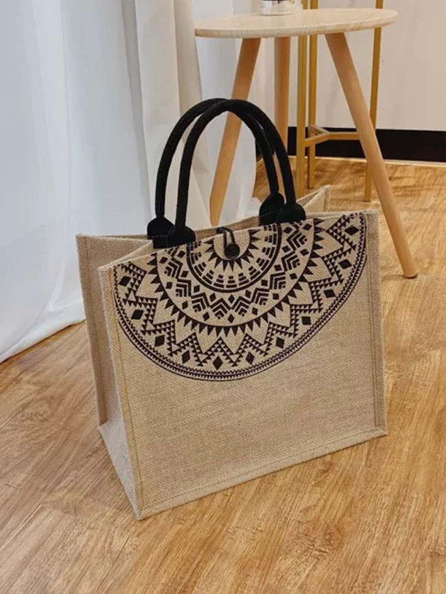 Shoulder Shopping Bag Simple Cotton Linen Handbag Women Ethnic Style Tote
