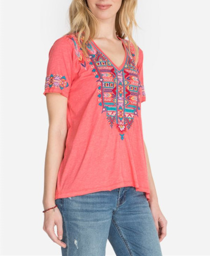 Summer Short Sleeve V-Neck Floral-print T-shirts
