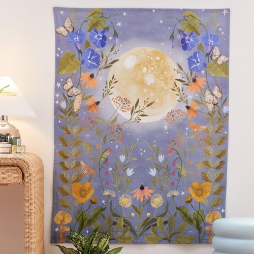 Psychedelic Moon Tapestry Wall Hanging Celestial Floral Wall Tapestry