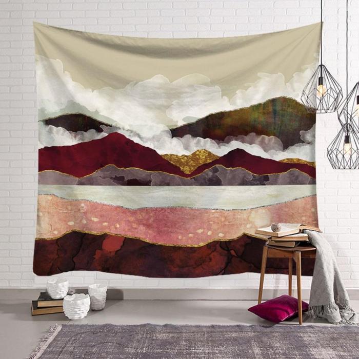 Tapestry Travel Camping Mat Sunrise Oil Painting Pattern Yoga Pad Sleeping Carpet Beach Blanket