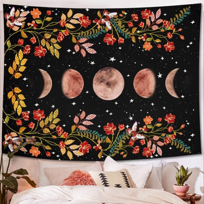 Moon Tapestry Psychedelic Flower Tapestry Wall Hanging Starry Sky Home Decoration