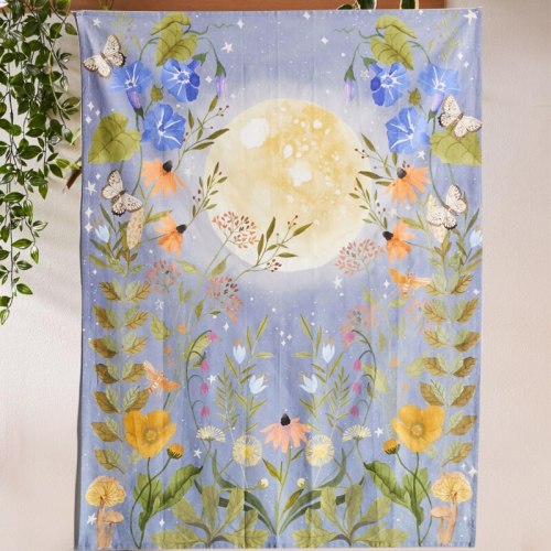 Psychedelic Moon Tapestry Hanging Celestial Floral Wall Tapestry
