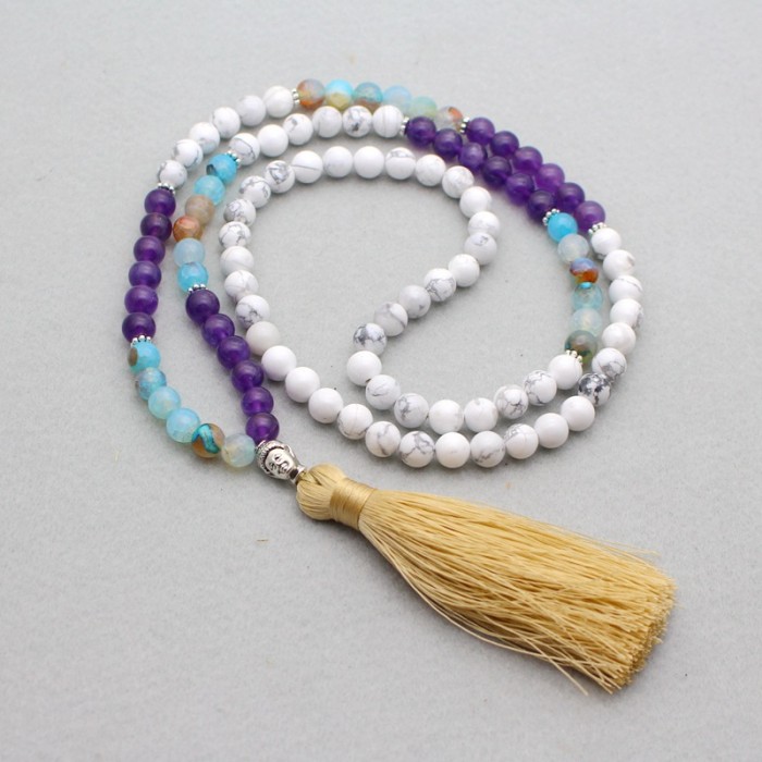 Matte Natural Stones With Micro Tassel Necklace Handmade Necklace