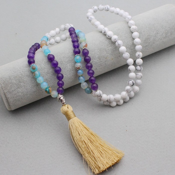 Matte Natural Stones With Micro Tassel Necklace Handmade Necklace