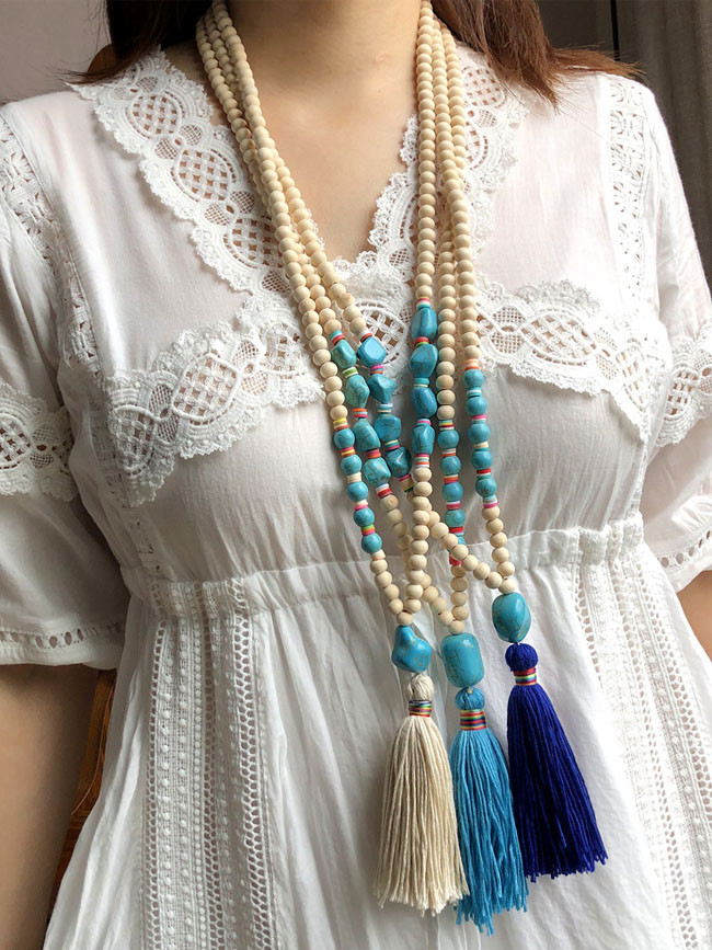 Natural White Stone Beads and Blue Turquoise Bracelet Necklace Beads Jewelry