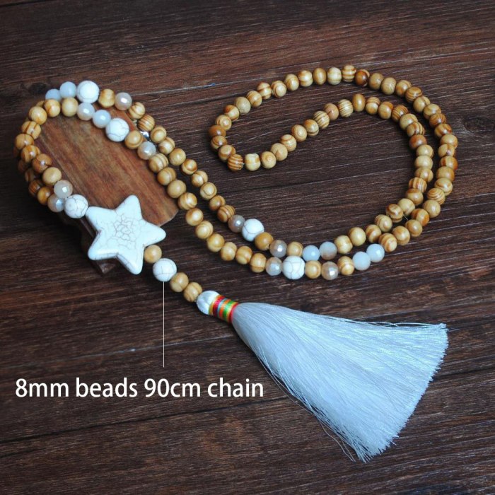 Boho Necklace Heart Nature Stone Long Tassel Necklace For Women