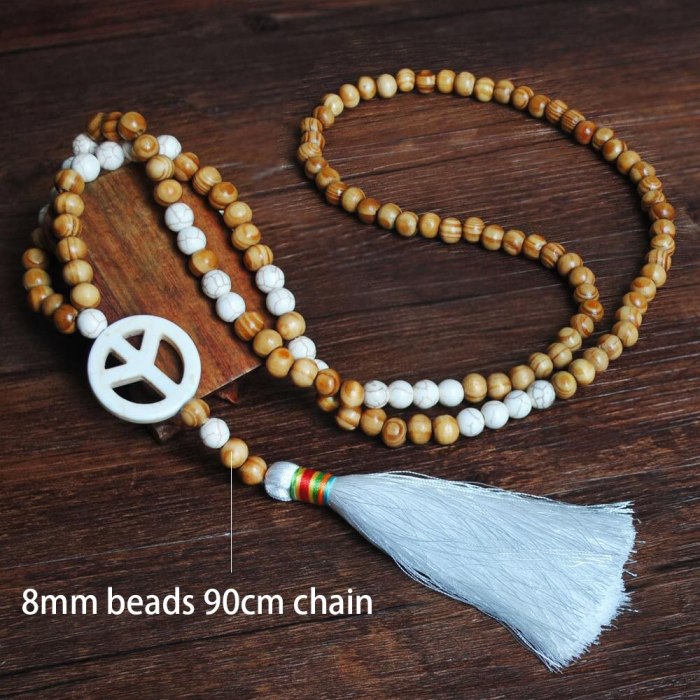 Boho Necklace Heart Nature Stone Long Tassel Necklace For Women